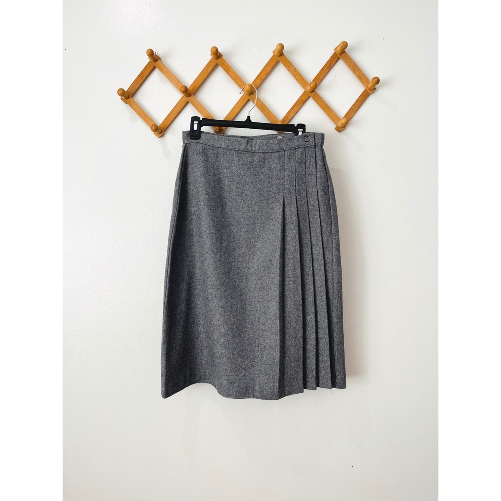 Vintage Classic Gray Wool Blend Pleated Midi Skirt Size 32